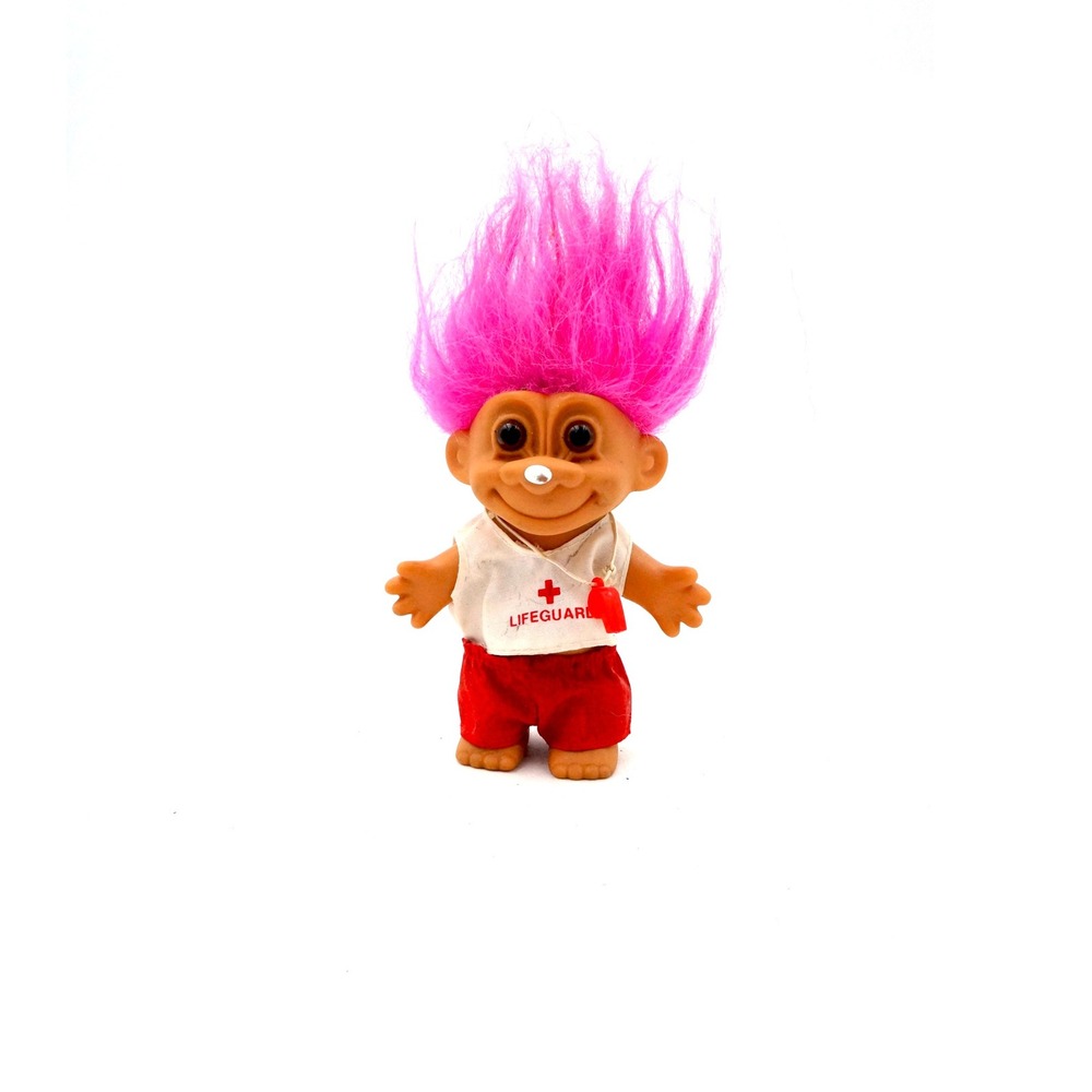 Retro Lifeguard Troll Doll Pink Hair Red Shorts Classic Toy Collectible